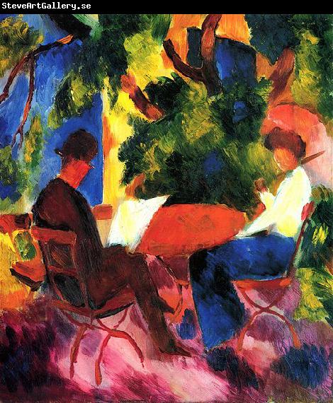 August Macke Paar am Gartentisch